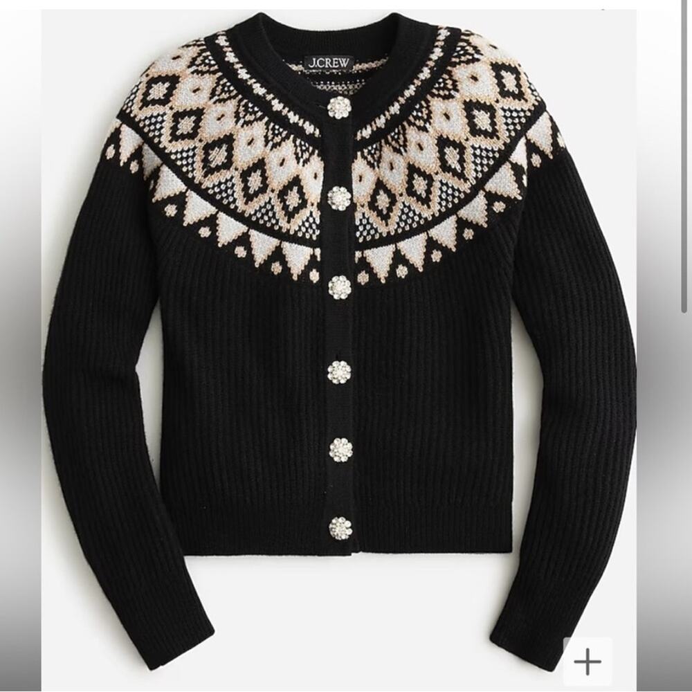 J.Crew fair isle cashmere cardigan rhinestone jewel buttons sweater size S - Picture 13 of 13